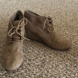 Tan suede wedge ankle boots